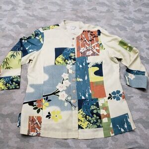 Vintage Citron Santa Monica Blouse Womens Large Beige Button 3/4 Sleeve